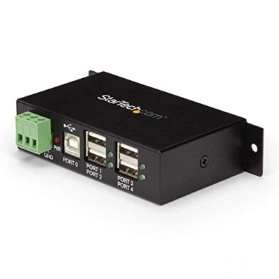 Obrázek StarTech.com 4 porty USB 2. 0 hub průmyslový A rozbočovač z kovu možnost montáže na tyče/na stěnu/stůl TAA KONFORM expandér (ST4200USBM)
