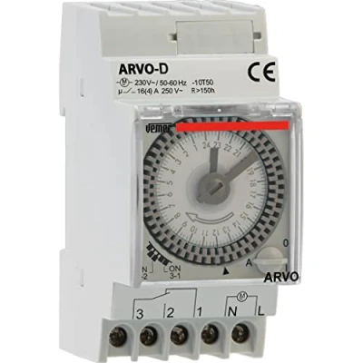 Obrázek VEMER VP882500 ARVO D Elektromechanisch Zeitschaltuhr mit Täglicher Programmierung, DIN Schienenmontage, Grau