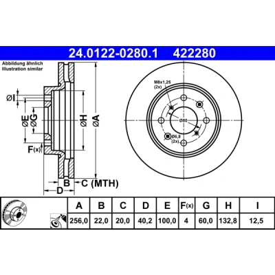 Obrázek ATE 24.0122 0280.1 brzdové kotouče, průměr 256 mm, 2 kusy