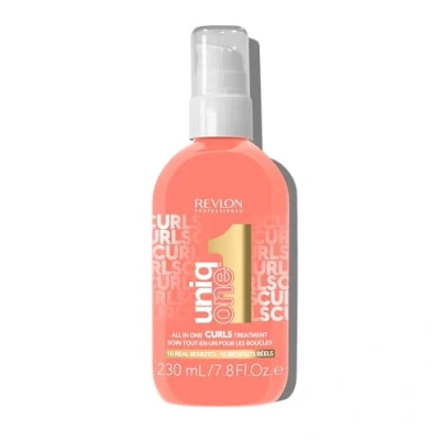 Obrázek REVLON PROFESSIONAL UniqOne Curls Treatment, 230 ml, Leave in vlasová kúra pro kudrnaté, vlnité a kudrnaté vlasy, péče o vlasy bez oplachování, s ochranou proti krepatění horku, veganský