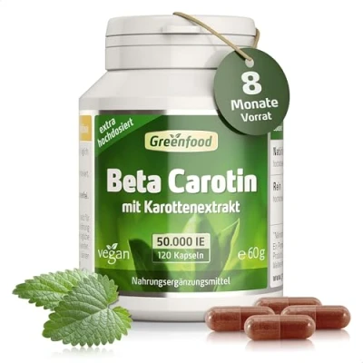 Obrázek Beta karotenu, 50 000 i.E. (30 mg), 120 vegi tobolek, vysoká dávka předchůdce vitaminu A (očí, ochrana kůže). Vegan.