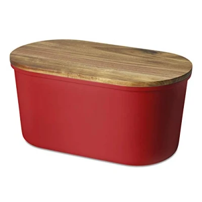 Obrázek ECHTWERK Chlebník &quot;FRESH&quot;, box na chléb, skladný úložný box, košík chléb s víkem a prkénkem z akátového dřeva, 1 kg chleba, 37 cm x 22 17 cm, bílý