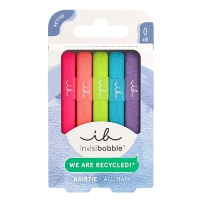 Obrázek invisibobble Hair Tie Neon Glow (5 kusů) sada gumiček do vlasů z recyklovaného materiálu neonové barvy pro dívky a dámy malá čelenka jako ozdoba sport všední den