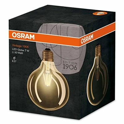 Obrázek Osram LED Vintage Edition 1906 žárovka, ve tvaru koule s paticí E27, nestmívatelná, 6,5 W, čirá, teplá bílá? 2400 kelvinů, 1 ks, bílá