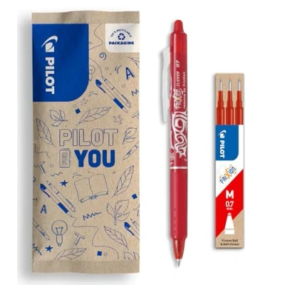 Obrázek PILOT Set aus 1 FriXion Clicker + 3 Minen Radierbarer Stift mit Druckmechanik und wärmeempfindlicher Tinte Nachfüllbar komfortabel Rot Mittlere Spitze