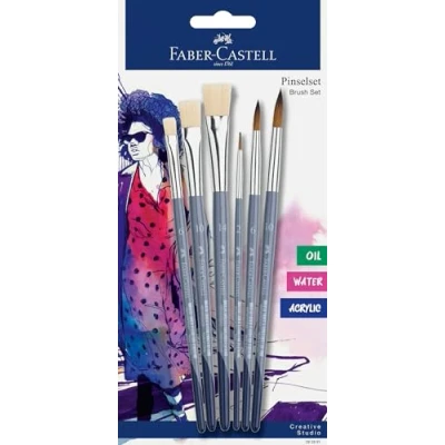Obrázek FABER CASTELL 282891 6dílná sada štětců s kulatými a plochými štětci, umělecké štětce pro akrylové, akvarelové olejové malby