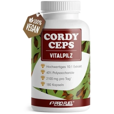 Obrázek Kapsle Cordyceps 180x 2100 mg extrakt z vitální houby sinensis vysoce kvalitní (10:1) se 40 % bioaktivních polysacharidů (840 denně) zásoba na 60 dní