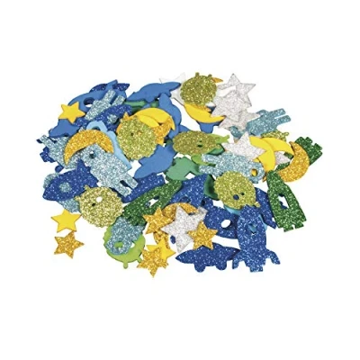 Obrázek Rayher 30232000 mix třpytek s mechovou gumou, 2 3 cm, 80 kusů, samolepicí, barvy / motivy smíšené, třpytivé pěnové nálepky, nálepka z mechové gumy, k dekoraci, barevné