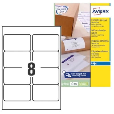 Obrázek AVERY Zweckform rychleschnoucí adresní štítky pro inkoustové tiskárny 8 na list 99,1 x 67,7 mm 200 etiket bílé