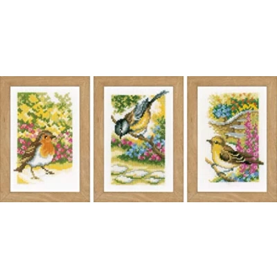 Obrázek Vervaco Miniaturen Vögel Aida 3er Set Kreuzstichpackung, weiß, 8 x 12 0,3 cm