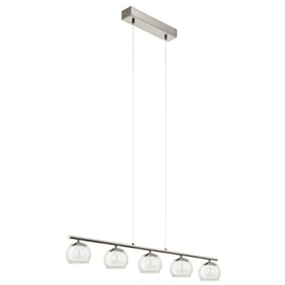Obrázek EGLO LED závěsné svítidlo Ascolese, závěsná lampa 5 žárovek, z oceli a skla, na jídelní stůl, do obývacího pokoje v matném niklu, jantar, bílá