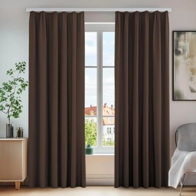 Obrázek Deconovo Termovorhang Neprůhledné záclony s řasicí páskou, 245 x 140 cm (výška hexšířka), tmavě hnědé, sada 2 ks