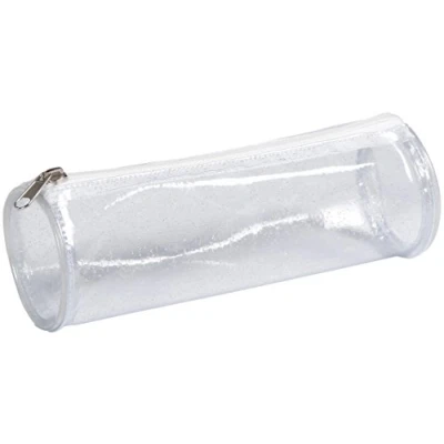 Obrázek Clairefontaine 8486C penál (z plastu, kulatý, Ø 6 x 22 cm, ideální pro zkoušky, se třpytkami), 1 kus průhledný