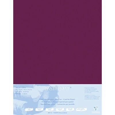 Obrázek Clairefontaine 496016C archy na kreslení (balení 5 archů pastelové matné kašírované kartonu, 1800 μm, 50 x 70 cm, ideální pro suché techniky a barvy), vínová