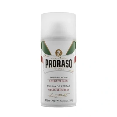 Obrázek Proraso Shaving Foam Sensitive, 300 ml, pěna na holení pro muže s výtažky z ovsa a zeleného čaje zklidňuje předchází podráždění, vyrobeno v Itálii, bílá vanilka