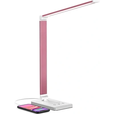Obrázek Chesbung Růžová stolní lampa LED stmívatelná lampa, 5 barev a 10 stupňů jasu, ochrana očí pro děti, dotykové ovládání, skládací, na noční stolek s vestavěnou baterií 2500 mAh