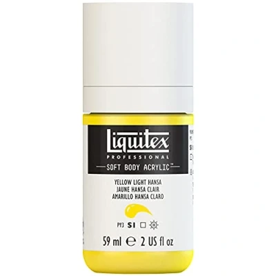 Obrázek Liquitex 1959411 profesionální akrylová barva Soft Body umělecká v krémové krycí konzistenci, vysoká pigmentace, stálobarevná a odolná proti stárnutí, 59 ml láhev hanzově žlutá světlá