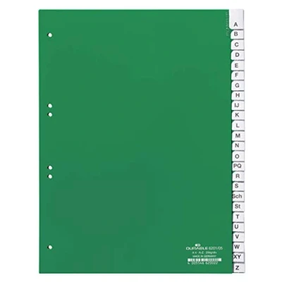 Obrázek Durable Plastový registr A Z, A4 vysoký, plně krycí, dělení 20, zelený, 620005