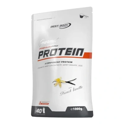 Obrázek Best Body Nutrition Gourmet Premium Pro Protein, francouzská vanilka, 4komponentní proteinový koktejl: Caseinat, Whey koncentrát, Isolat, Eiprotein, 1 kg Zipp sáček