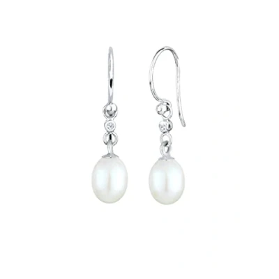 Obrázek Elli DIAMONDS Earrings Women Elegant with Freshwater Pearls and Diamond (0,03 ct.) ze sterlingového stříbra 925, Fazetový brus, Diamant