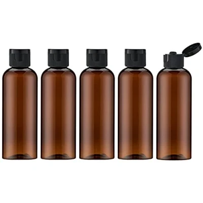 Obrázek Toureal 100 ml jantarové cestovní lahve sada s výklopným víčkem (5 kusů) Prázdné plastové lahvičky, plnicí pro kosmetiku nálevkou (hnědá)