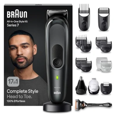 Obrázek Braun Sada pro péči o vousy Bodygroomer od All In One, 17 v 1, zastřihovač vousů / vousů, pánský, vlasů, 100 minut bezdrátového provozu, MGK7491