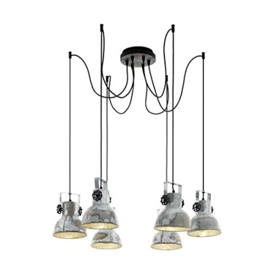 Obrázek EGLO Kyvadlová lampa Barnstaple, 6 žárovek, vintage závěsné svítidlo v průmyslovém designu, retro závěsná z oceli použitém zinku, dřevo, barva: hnědá patina, černá, objímka: E27