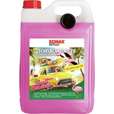 Obrázek SONAX Čistič skel Sweet Flamingo (5 litrů) zesiluje čisticí výkon a zvyšuje bezpečnost jízdy, č. výr. 03945000, zelený