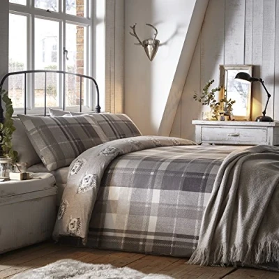 Obrázek Dreams &amp; Drapes Colville Bettbezug Set, 100% gebürstet, Baumwolle, Grau, für Einzelbett
