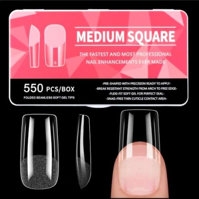 Obrázek nehtové tipy čtvercové, 550 kusů pro gelové nehty, 11 velikostí Full Cover Gel Nail tipy, předleštěné umělé prodloužení nehtů techniky nehtů, začátečníky a umění studia
