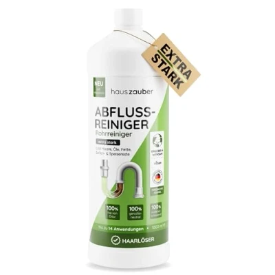 Obrázek hauszauber® Čistič odpadu [extra silný] 1000 ml uvolňuje zbytky potravin, oleje, tuků a vlasů profesionální čistič trubek pro vanu, umyvadlo, sprchu, sifon, koupelnu kuchyň bez odtoku &amp;
