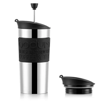 Obrázek BODUM Travel French Press sada kávovarů, ušlechtilá ocel s přídavným víkem, vakuum, 350 ml/12 oz, černá