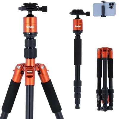Obrázek Rollei Compact cestovatel No. 1 lehký cestovní stativ vyrobený z hliníku s malou velikostí balení pouze 31,5 cm, kompatibilní Arca Swiss a vč. Taškou na hlavu stativ, oranžová