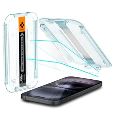 Obrázek Spigen Sklo. tR EZ Fit ochranná fólie kompatibilní s iPhone 16, 15, 2 kusy, odolná proti poškrábání, tvrdosti 9H