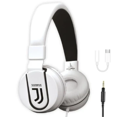 Obrázek TECHMADE Juventus Football Kopfhörer mit Mikrofon ON Ear AUX Kabel Weiß/Schwarz USB C Adapter