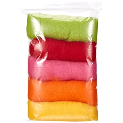 Obrázek Rayher plstěná vlna, čistá střižní rouno, letní mix výrazné odstíny, sada 5 barev à 20 g, vlna 100 100% na plstění, pohádková 5364500