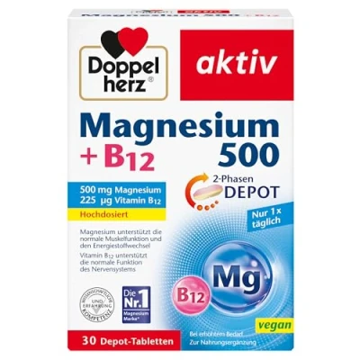 Obrázek Doppelherz Hořčík 500 + B12 2 fáze vysoká dávka s mg hořčíku v jedné dávkové tabletě 30 tablet