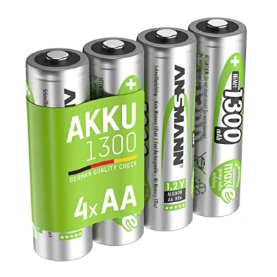 Obrázek ANSMANN baterie AA Mignon 1300 mAh 1,2 V NiMH nabíjecí maxE (nízké samovybíjení a přednabité), ideální pro solární lampu (4 kusy)