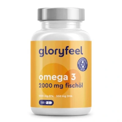 Obrázek Omega 3 kapsle vysoká dávka s 2000 mg rybího oleje, 1000 EPA a 500 DHA v denní dávce (ve formě triglyceridu) esenciální mastné kyseliny z ančovidu laboratorně testováno Německu