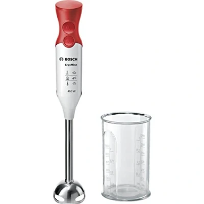 Obrázek Bosch Domácí přístroje MSM64110 ergonomický tyčový mixér s nerezovou mixovací nohou QuattroBlade (450 W) červená, bílá