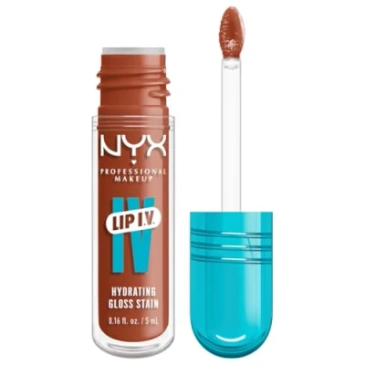 Obrázek NYX Professional Makeup Hydratační lesk na rty a rty, až 12 hodin péče, Lip IV Hydrating Gloss Stain, Barva: Caramel Drip