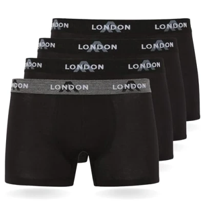Obrázek FM London 4/8 balení pánských boxerek s elastickým pasem, Černá (4dílné balení), XL