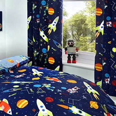 Obrázek Bedlam Supersonic podšité skládané závěsy, polyester, modré, 168 x 183 cm