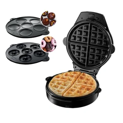Obrázek Russell Hobbs Multifunkční přístroj kulatý 3 v 1 [vaflovač, Mini cupcake, DonutMaker) Fiesta červená (desky vhodné do myčky a nepřilnavé desky, 900 W) 24620 56