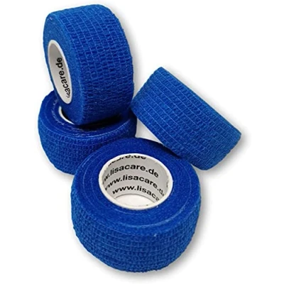 Obrázek LisaCare Náplast na prsty samolepicí sada 4 rolí po modré roli 2,5 cm x 4,5 m modrá páska citlivá, voděodolná, samolepicí, sterilní, elastická (4dílná modrá)