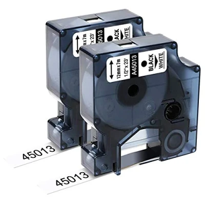Obrázek Upwinning Kompatibilní etikety Dymo D1 45013 12 mm x 7m S0720530 pro LabelManager 160 LM280 500TS 420P 360D 100 200 210D, jako náhrada za A45013 černé na bílé pásky, balení 2 ks