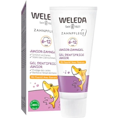 Obrázek WELEDA Bio Junior zubní Gel s fluoridem Přírodní kosmetika pasta pro děti od 6 12 let. péče chrání před kazem a podporuje vytvrzení skloviny (veganské, 1x 50 ml)