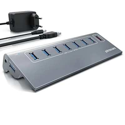 Obrázek CSL 8 portů USB 3. 2 Gen. porty hub 10 GBit/s x Gen2, z toho 1x nabíjecí port smart Charge rozdělovač se síťovým zdrojem hliníkové pouzdro pro PC Notebook laptop