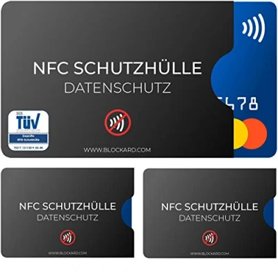 Obrázek BLOCKARD ochranné pouzdro NFC ověřené TÜV (3 kusy) z plastu pro kreditní karty občanský průkaz EC karta bankovní 100% ochrana RFID blokátory stíněné, černá,
