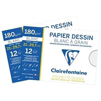 Obrázek Clairefontaine 196155AMZC Set mit 2 Packungen Zeichenpapier 180g, insgesamt 30 Blatt, DIN A4, ideal für technische Zeichnen1 Set, Weiß